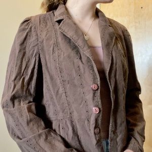 Vintage Brown Eyelet Dressshirt / Cardigan 🧸